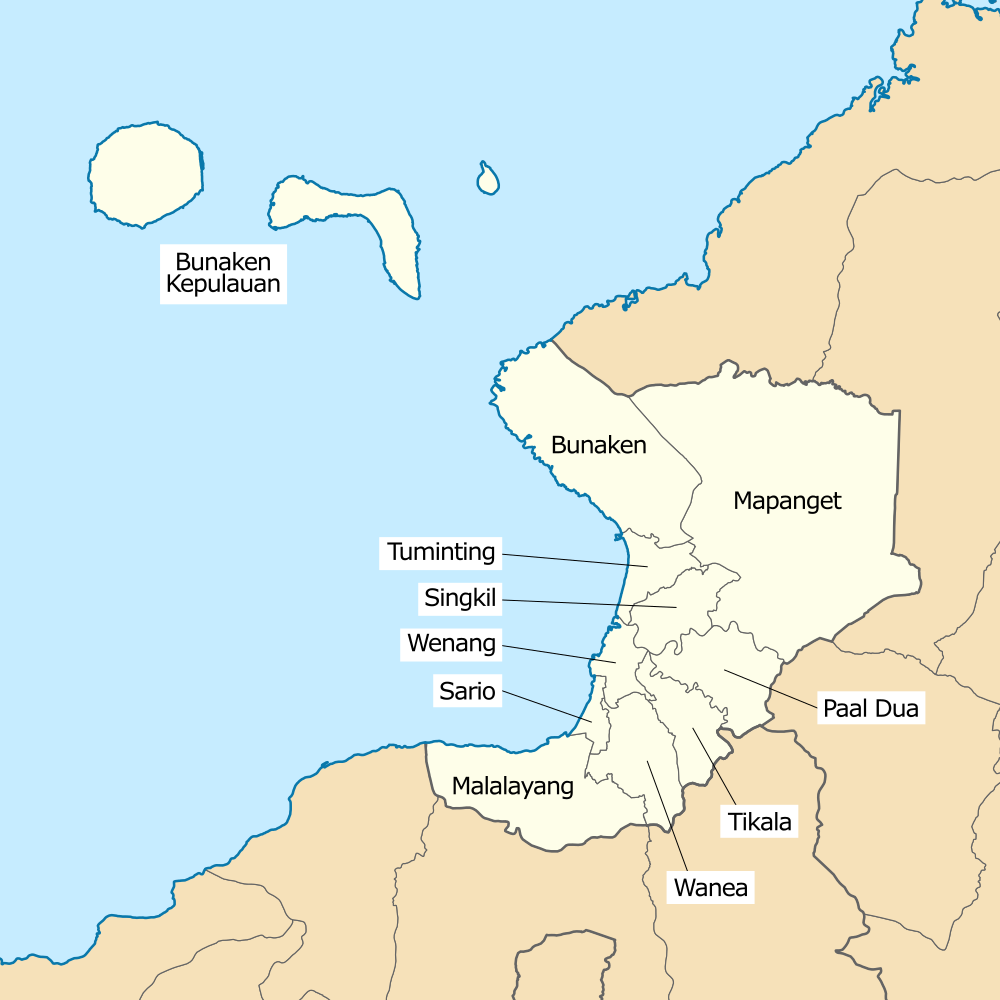 Map Of Sub Districts In Manado, North Sulawesi, Indonesia